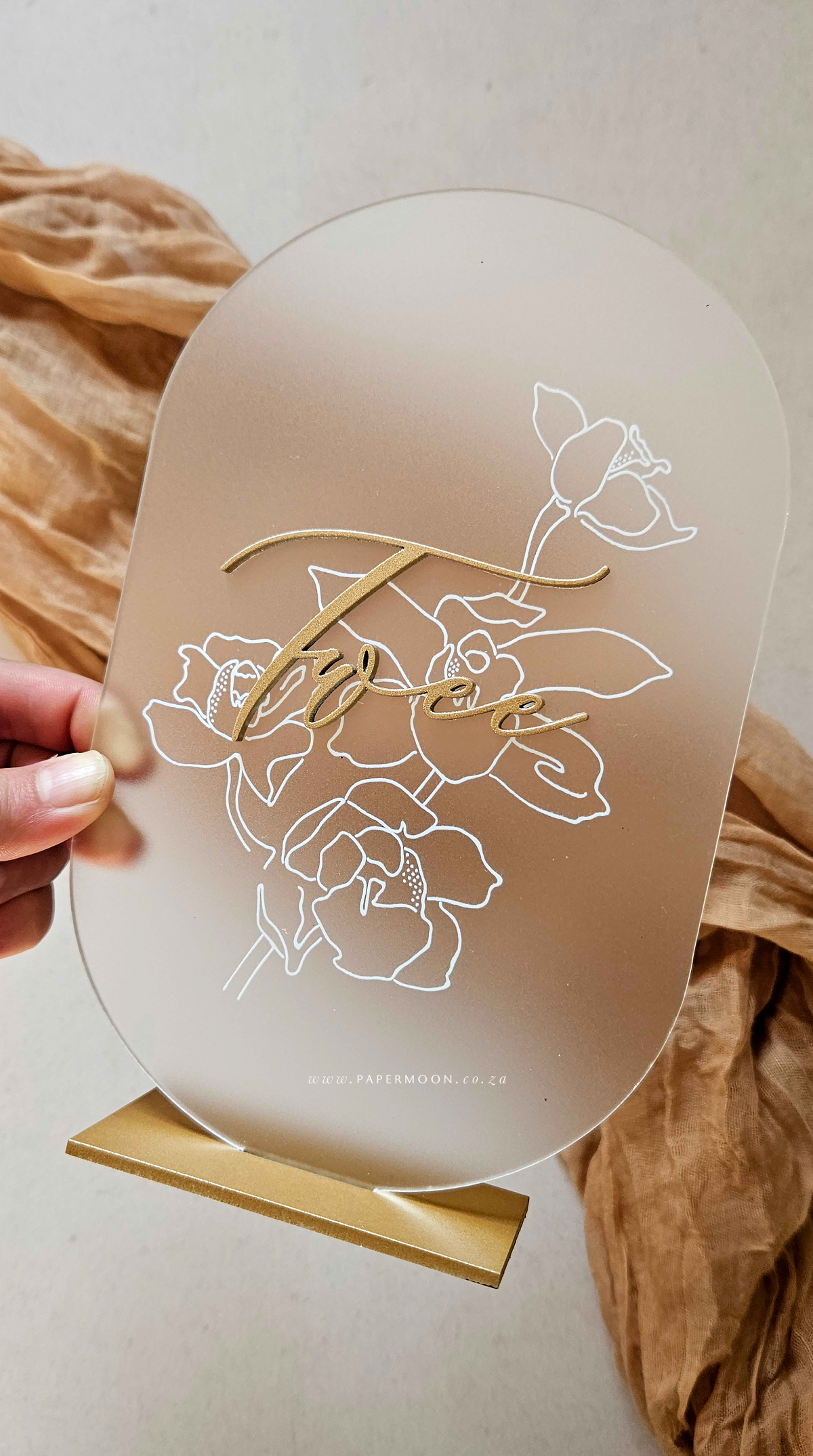 Golden Floral Pill Shape Table Number - Image 2