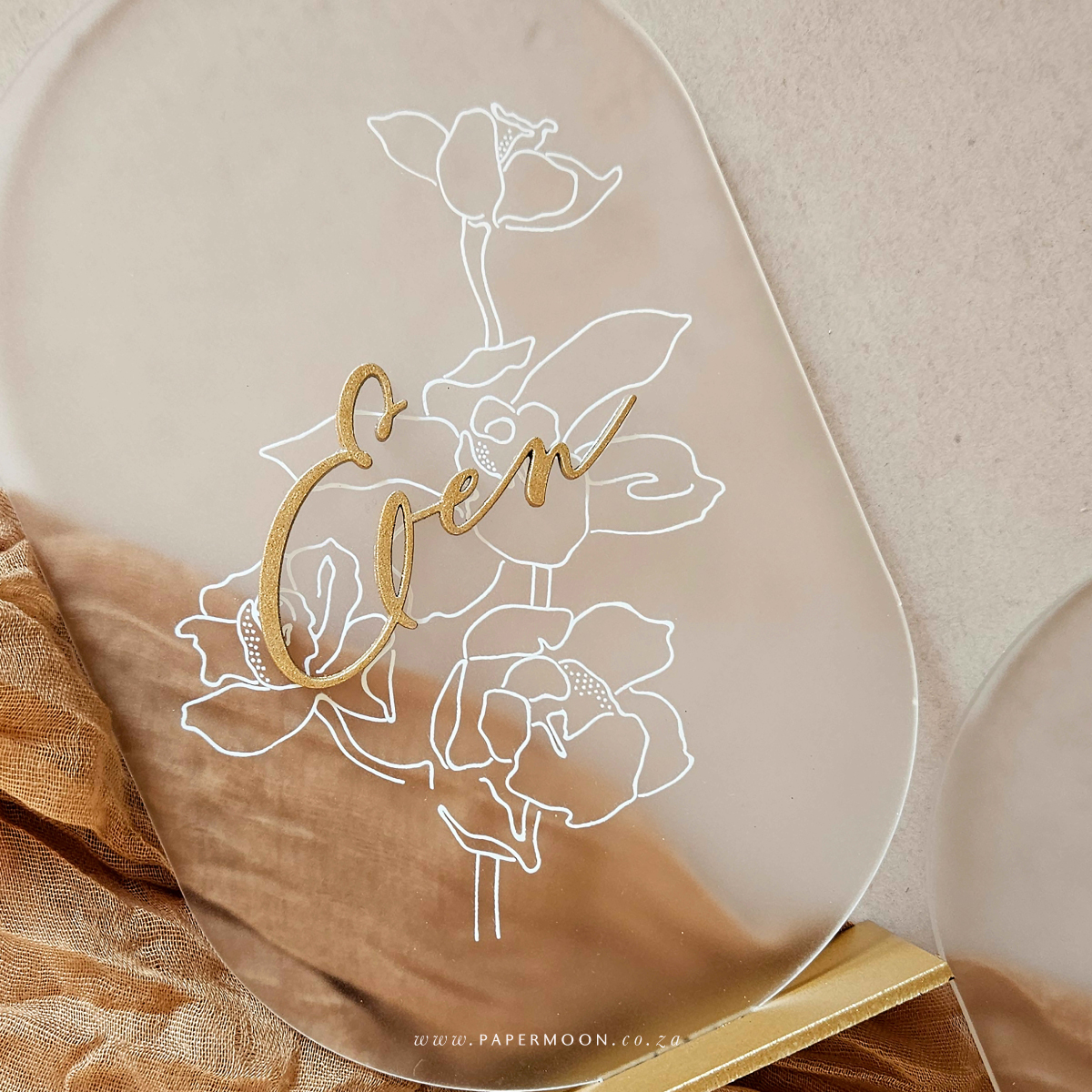 Golden Floral Pill Shape Table Number