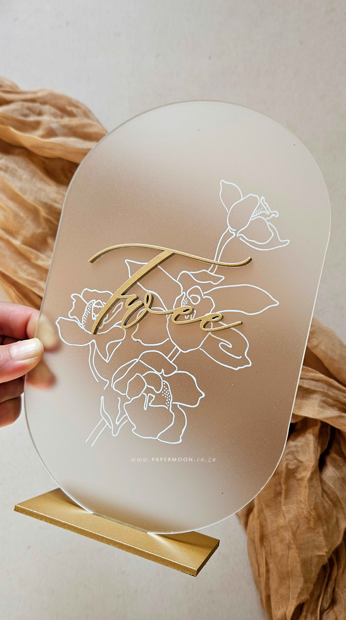 Golden Floral Pill Shape Table Number - Image 5